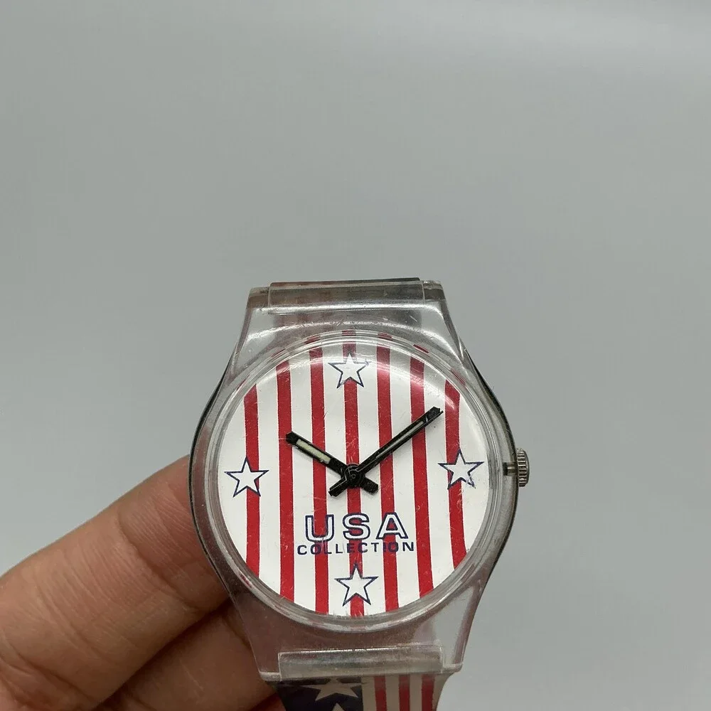 Vintage Fada USA Collection Unisex Watch 33mm Flag Red White Blue New Battery